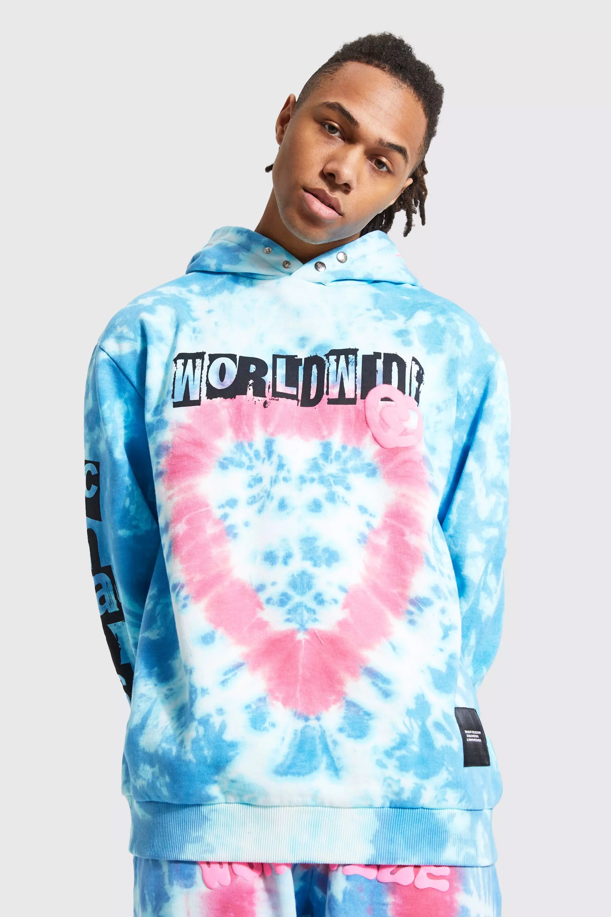 Oversized Worldwide Tie Dye Hoodie boohooMAN